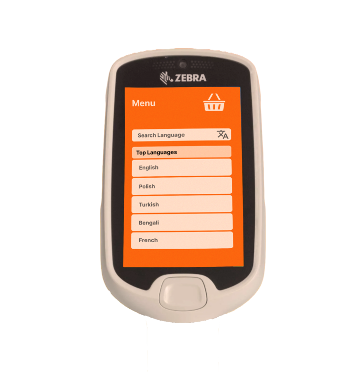 ASHA device screen: language menu