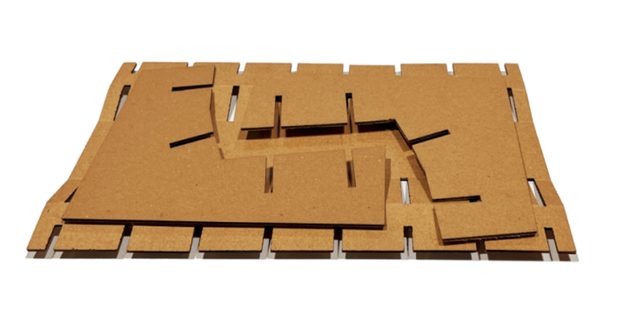 The CARDI sofa's kirigami-folded, flat-packable cardboard cutout