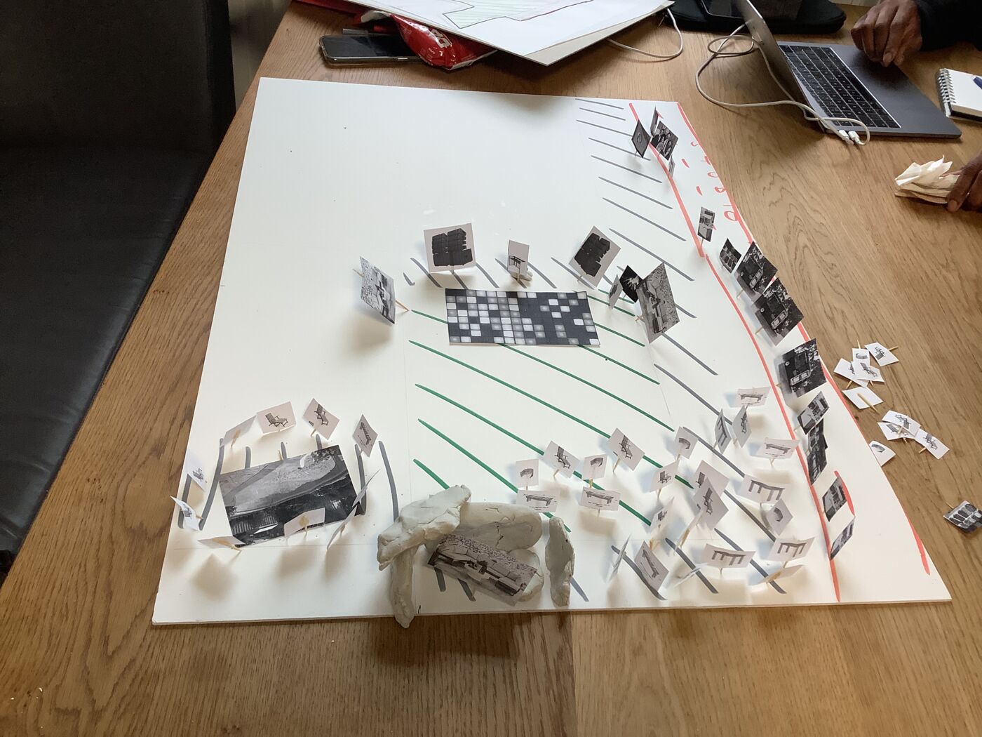 Physical map with paper cut-outs seen from another angle