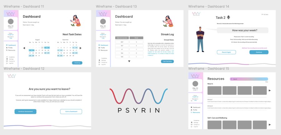 Psyrin patient dashboard screens